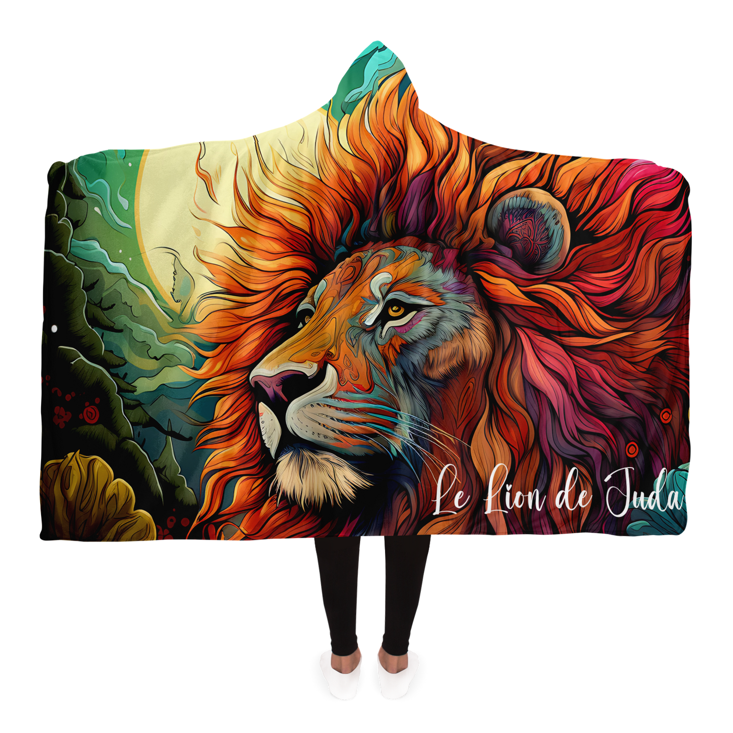 COUVERTURE À CAPUCHE CHRÉTIEN EN MICRO-FOURRURE - LION DE JUDA