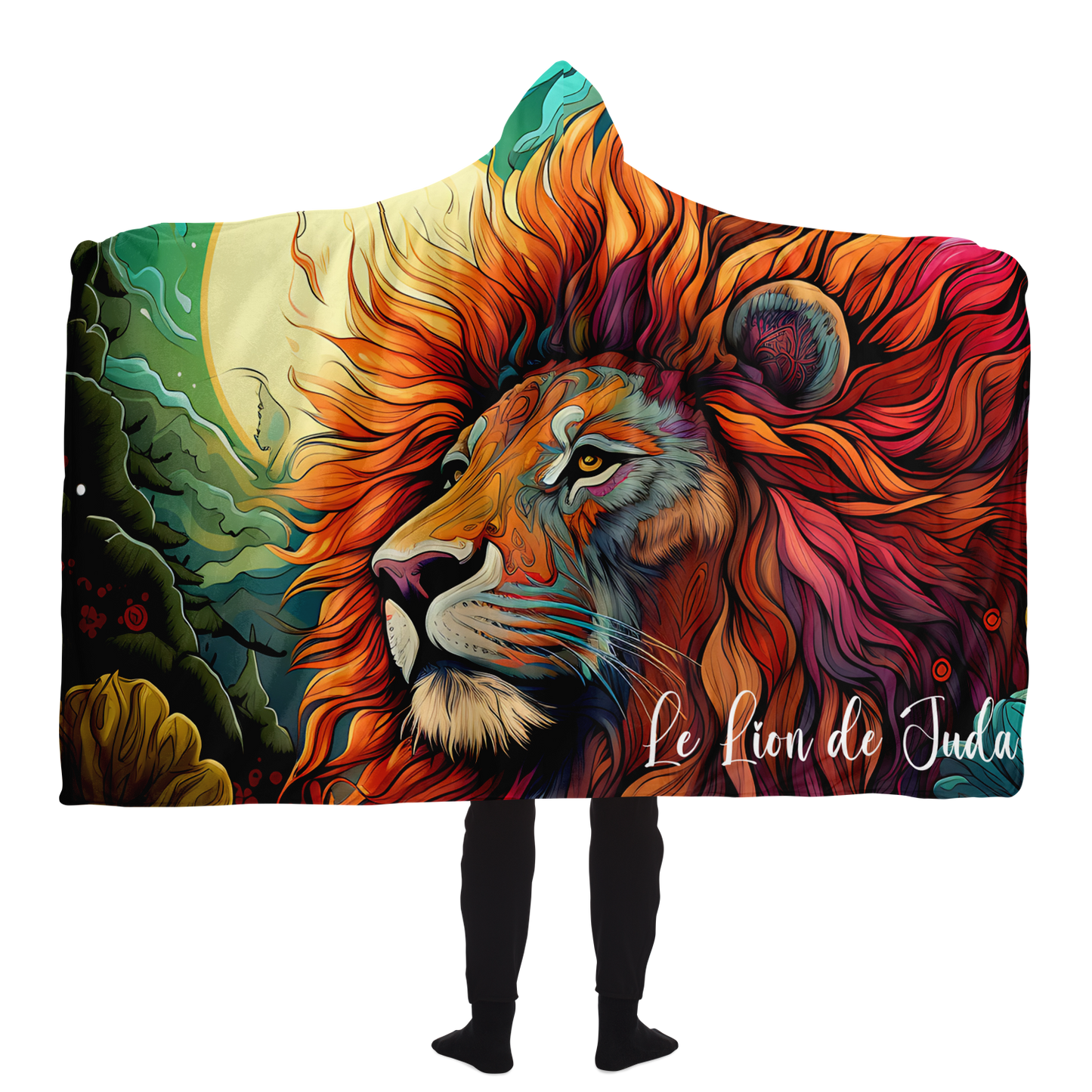 COUVERTURE À CAPUCHE CHRÉTIEN EN MICRO-FOURRURE - LION DE JUDA