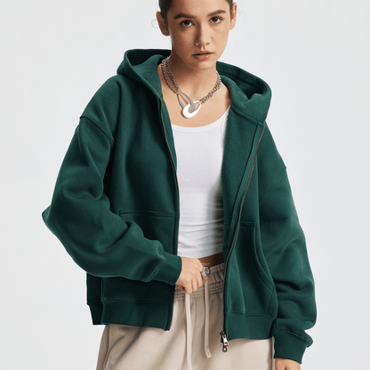Hoodie boxy zippé ENVOI — Gris chiné