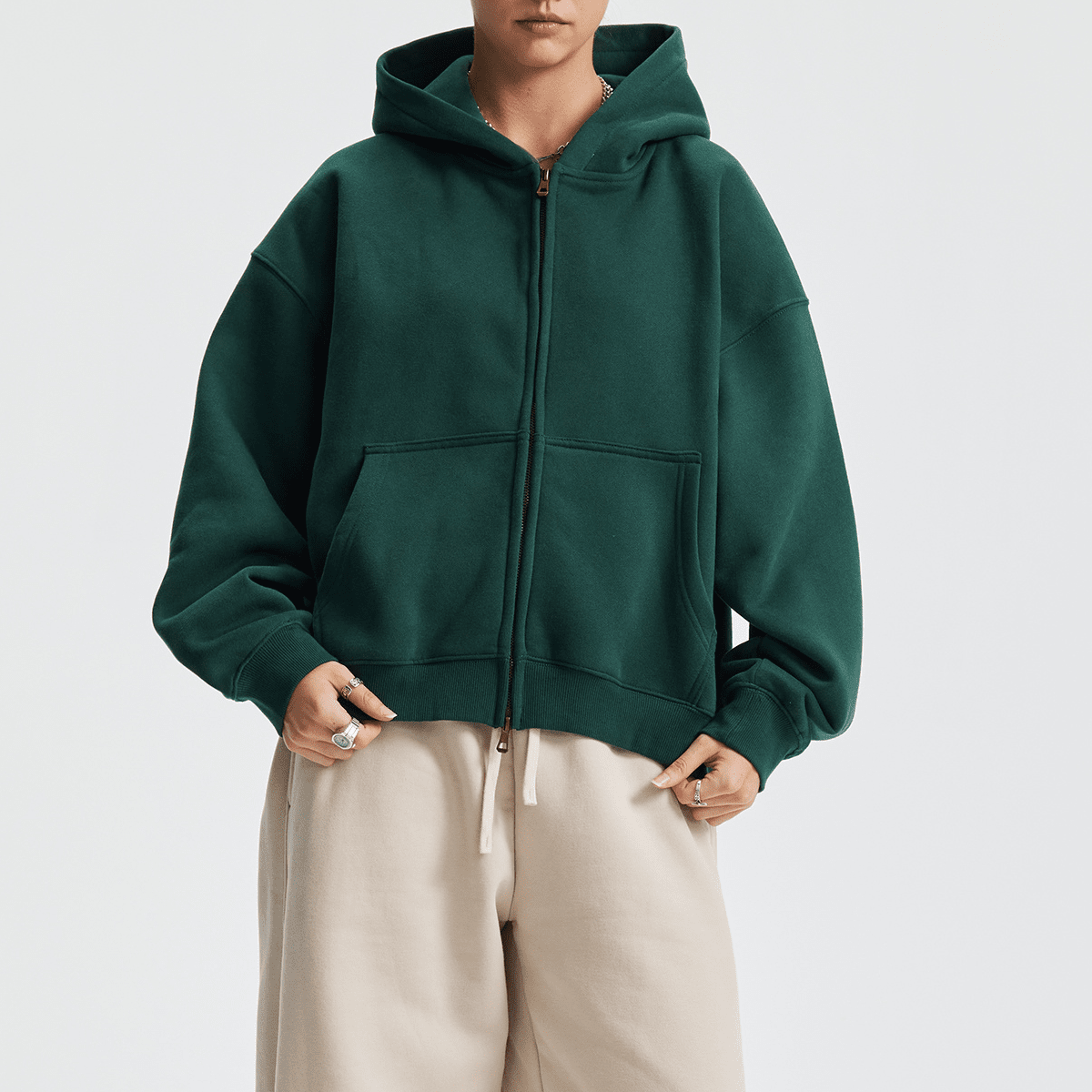 Hoodie boxy zippé ENVOI — Gris chiné