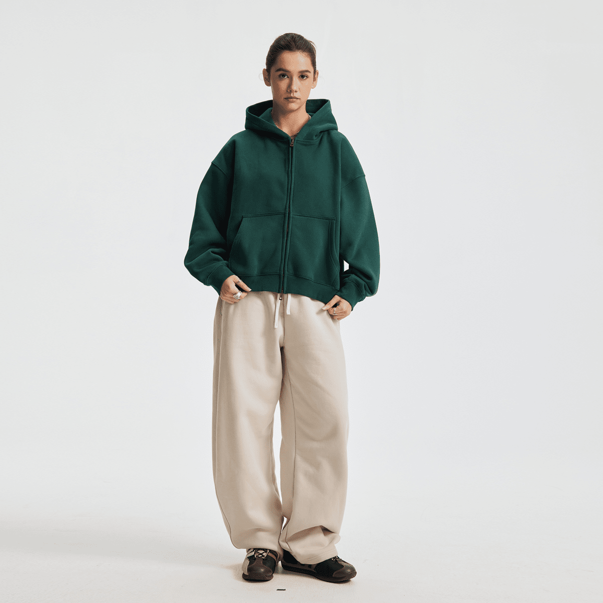 Hoodie boxy zippé ENVOI — Gris chiné