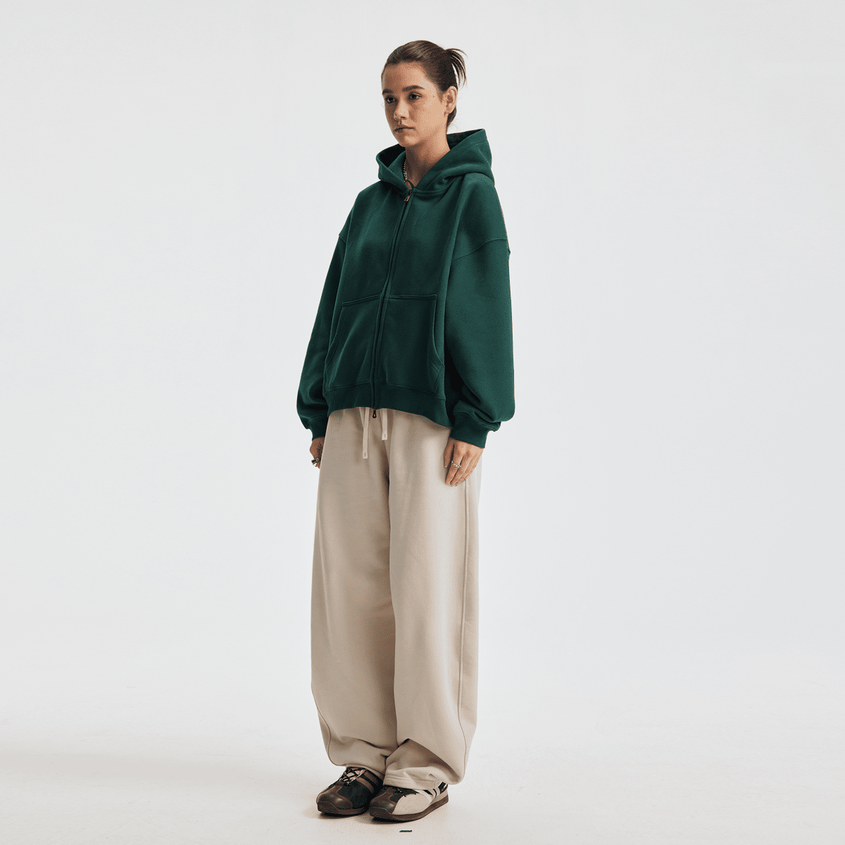 Hoodie boxy zippé ENVOI — Gris chiné