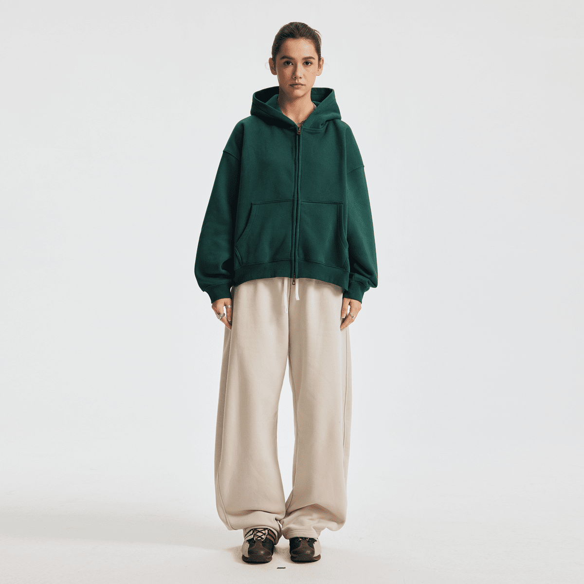 Hoodie boxy zippé ENVOI — Gris chiné