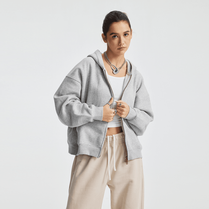 Hoodie boxy zippé ENVOI — Gris chiné