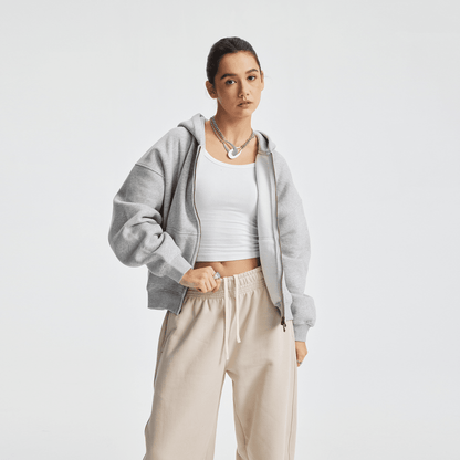 Hoodie boxy zippé ENVOI — Gris chiné