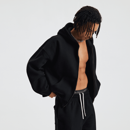 Hoodie boxy zippé ENVOI — Gris chiné