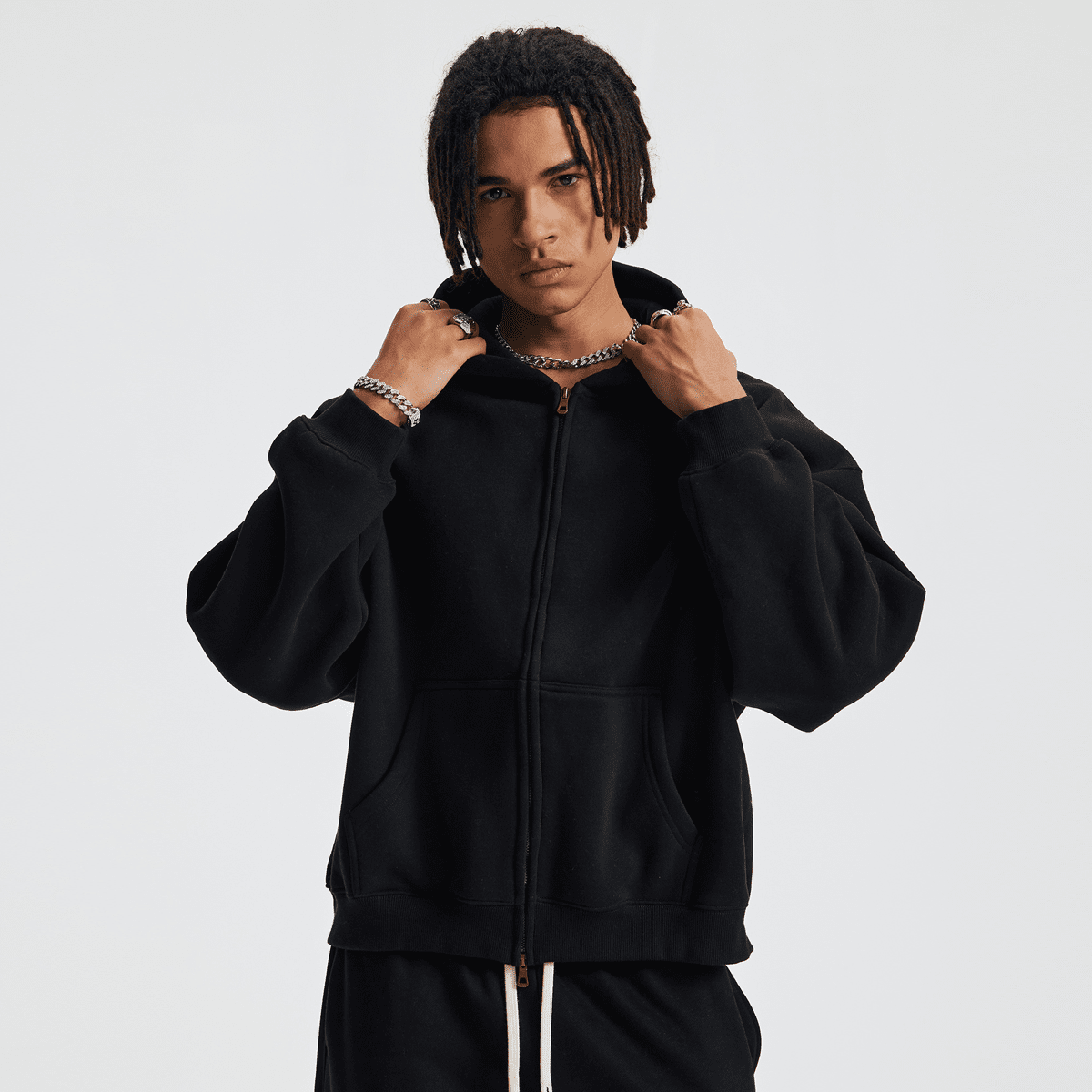 Hoodie boxy zippé ENVOI — Gris chiné
