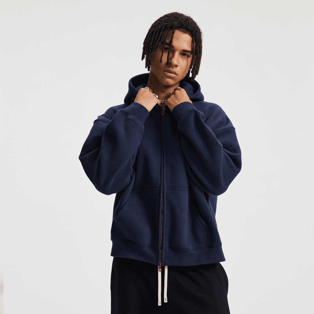 Hoodie boxy zippé ENVOI — Gris chiné
