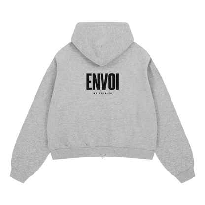 Hoodie boxy zippé ENVOI — Gris chiné