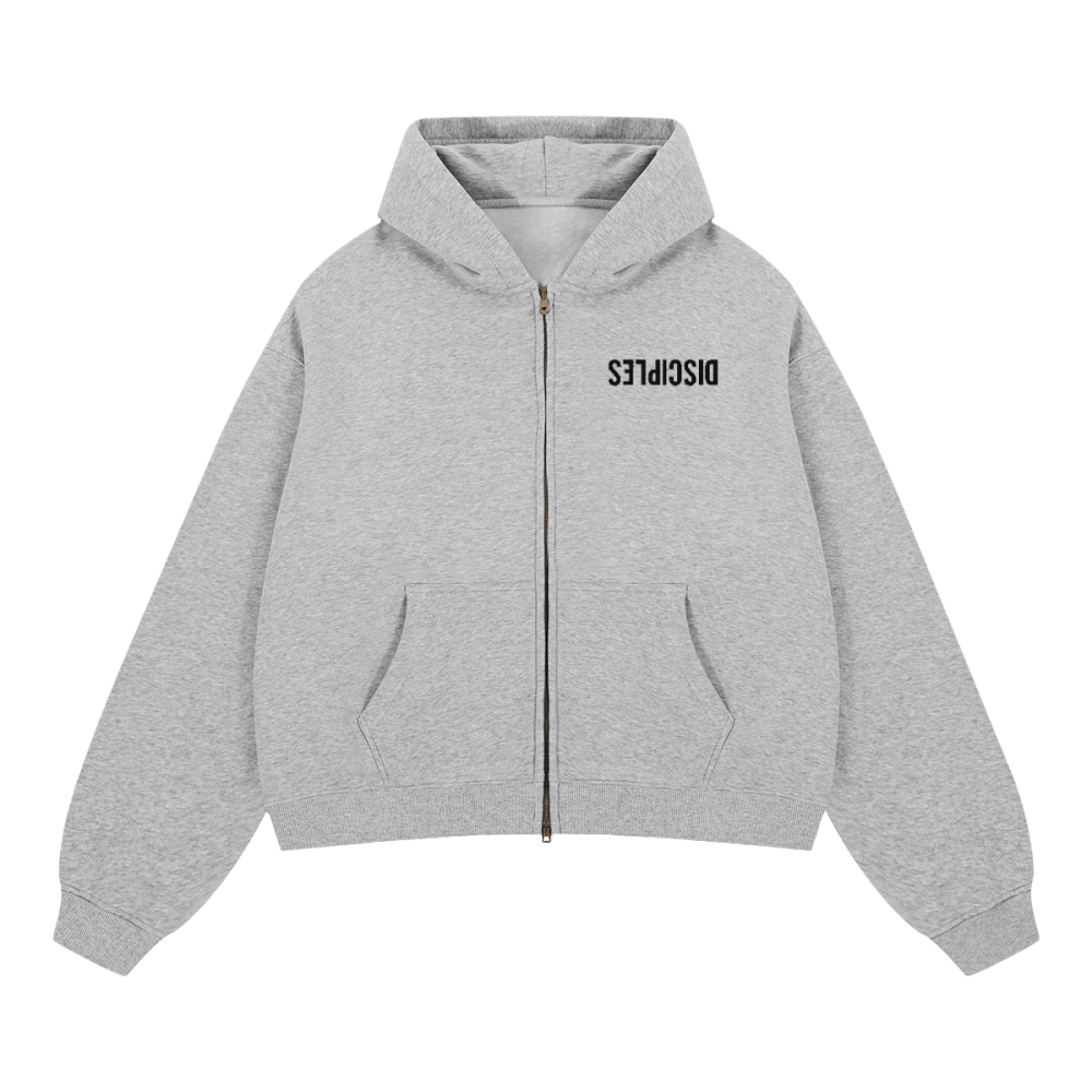 Hoodie boxy zippé ENVOI — Gris chiné