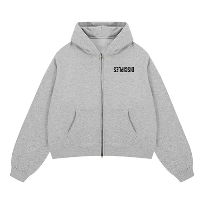 Hoodie boxy zippé ENVOI — Gris chiné