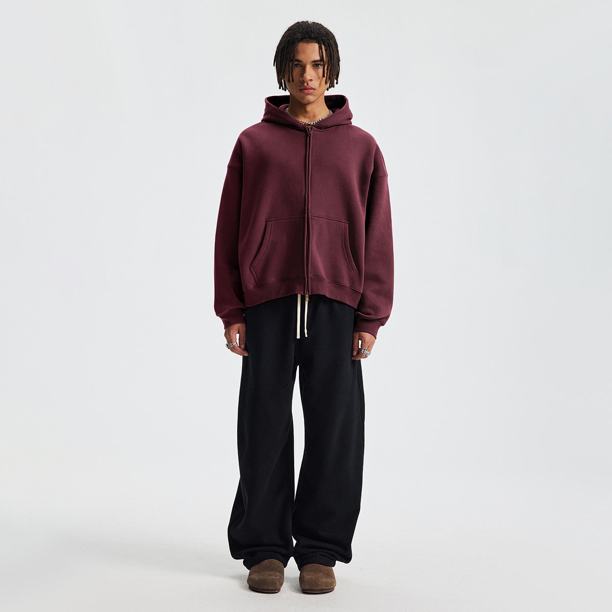 Hoodie boxy zippé ENVOI — Gris chiné