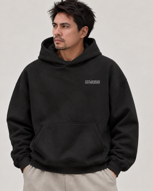 Hoodie boxy FONDATIONS — Noir vintage