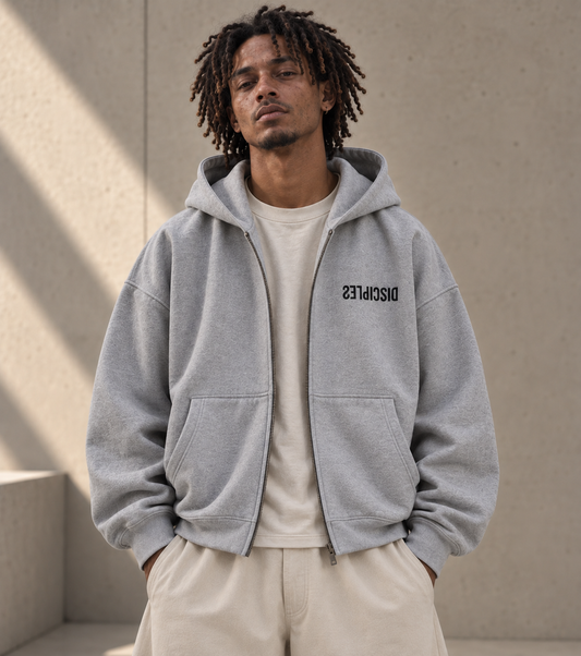 Hoodie boxy zippé ENVOI — Gris chiné